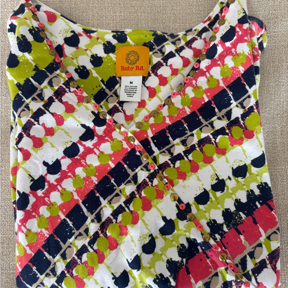 Ruby Rd. Multicolor Geometric Long Sleeve Top - Picture 3 of 5